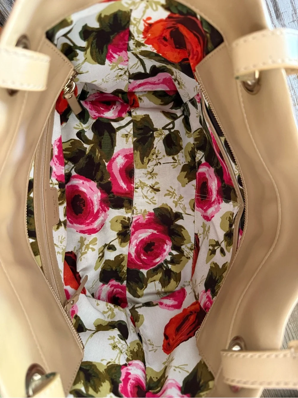 kate spade Beige Leather Tote with Tassel Detail